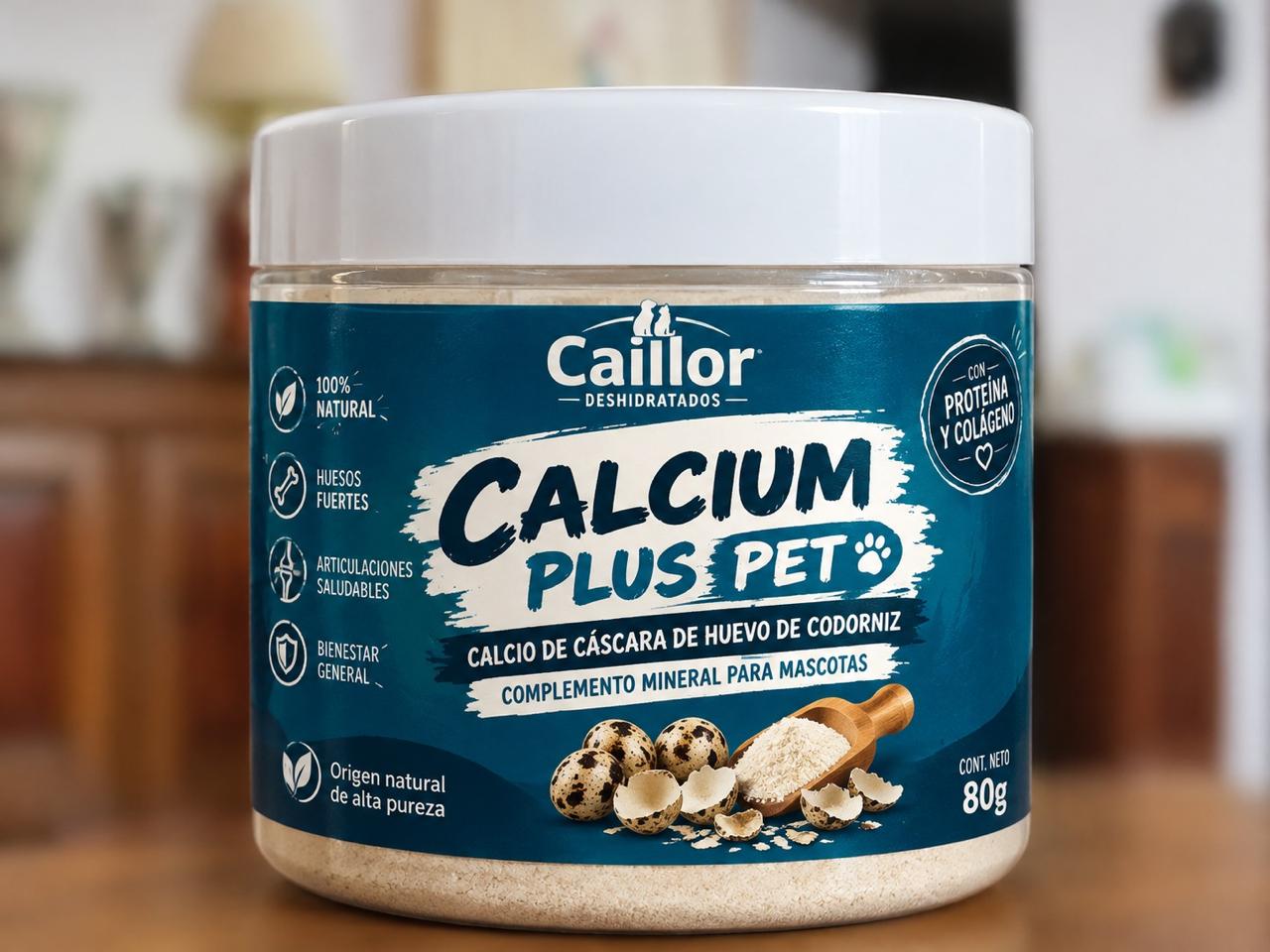 Frasco de calcio de cáscara de huevo de codorniz Caillor, topping para mascotas