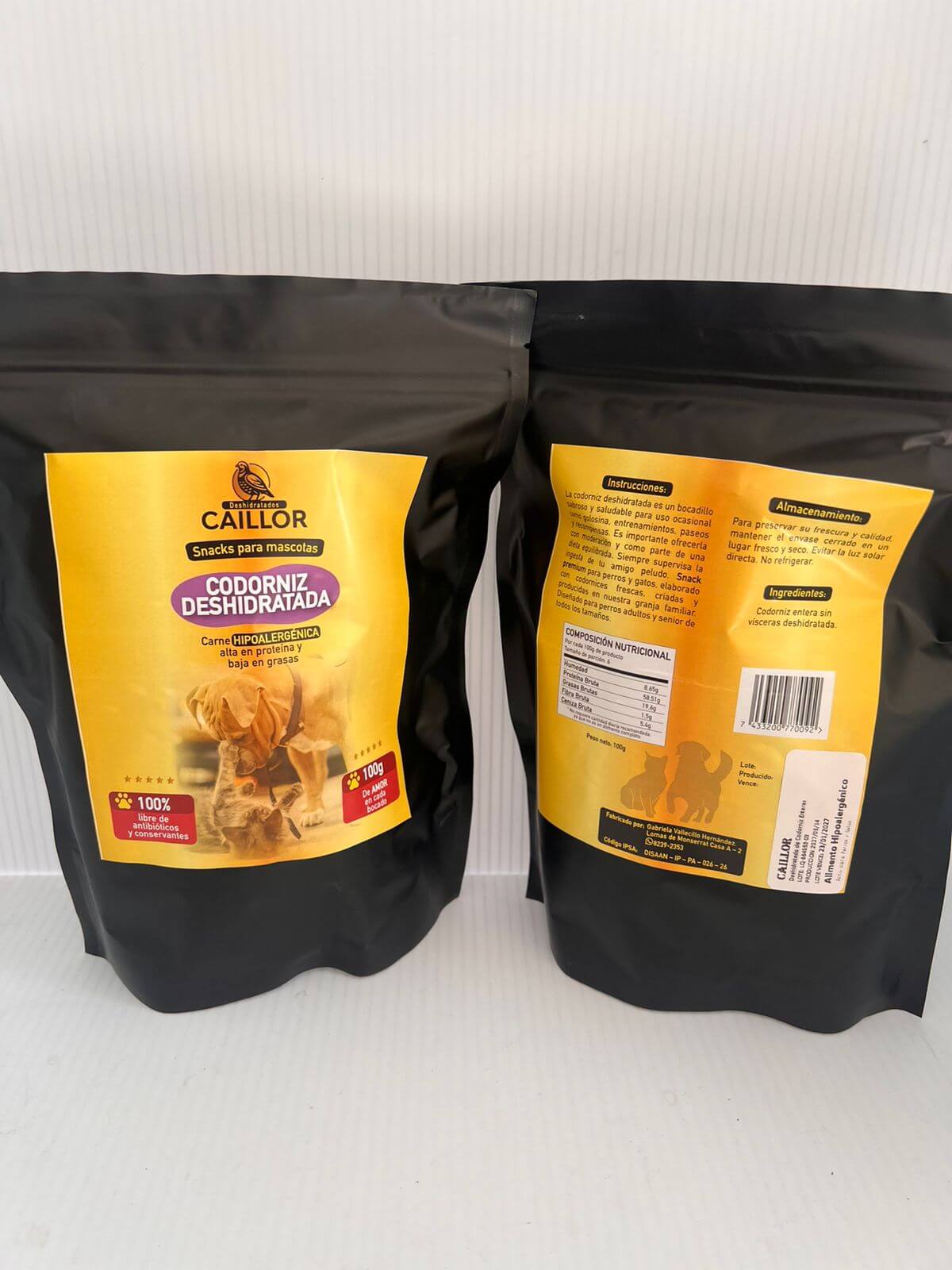 Bolsa de codorniz deshidratada Caillor, snack para mascotas
